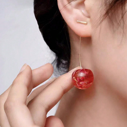 Dried Cherry - Long Cherry Earrings