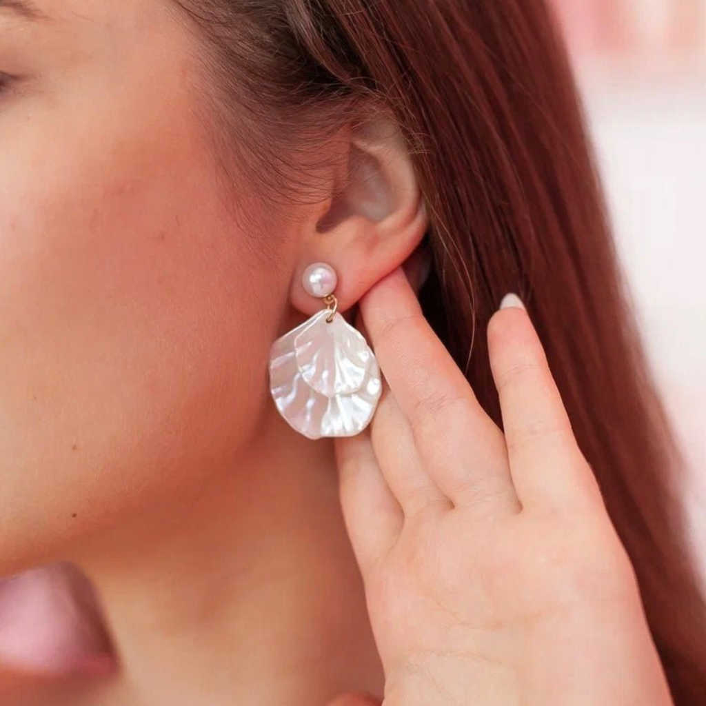 Bright Pearl Shell - Hanging Shell Earrings
