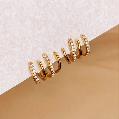 Huggie Earrings with Zirconia and Four-Sided Inlays