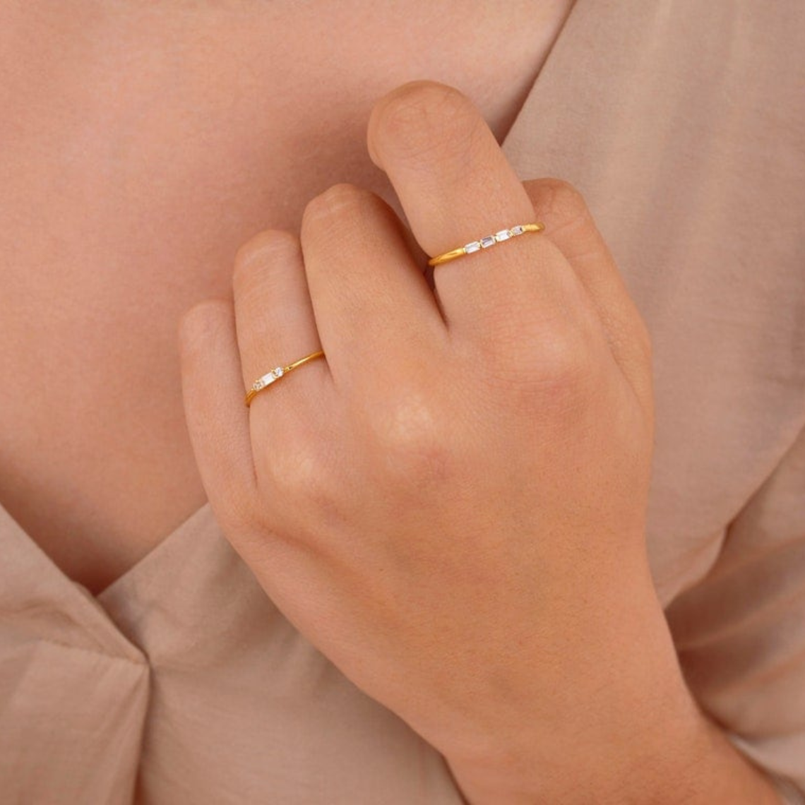Tiny Baguette - Delicate Round CZ Ring
