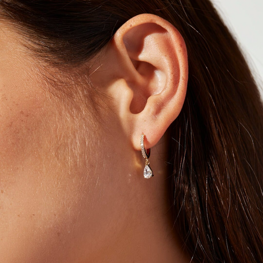 Crystal Drop Earrings - Delicate Huggies with Cubic Zirconia