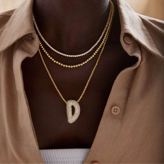 Shiny Bubble Collar - Inlaid Zircon Letter