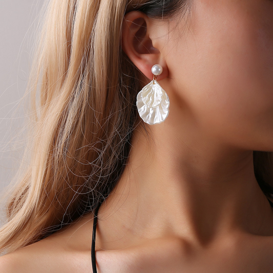 Bright Pearl Shell - Hanging Shell Earrings
