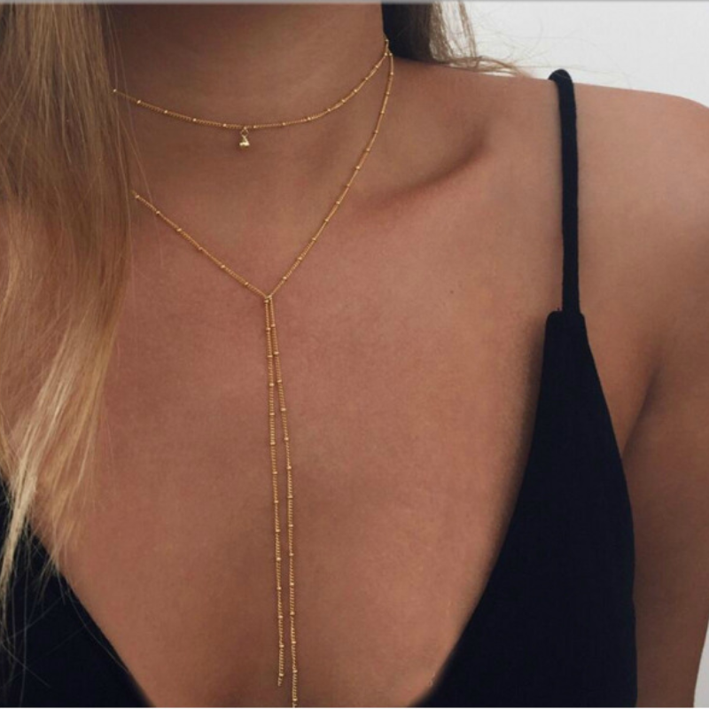 Retro Chain Choker - Long Pearl Chain
