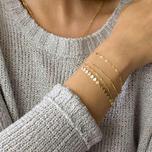 Disc Bracelet with Tubular Chain - Stacked Bracelet Set