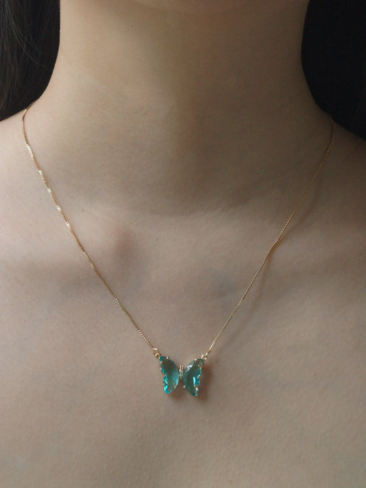 Aurora - Aqua Crystal Butterfly Necklace