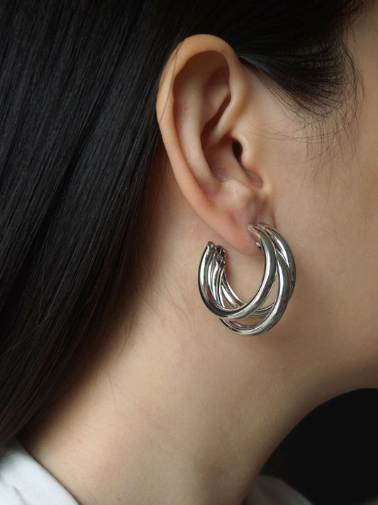 Mila - Bold Triple Silver Hoops