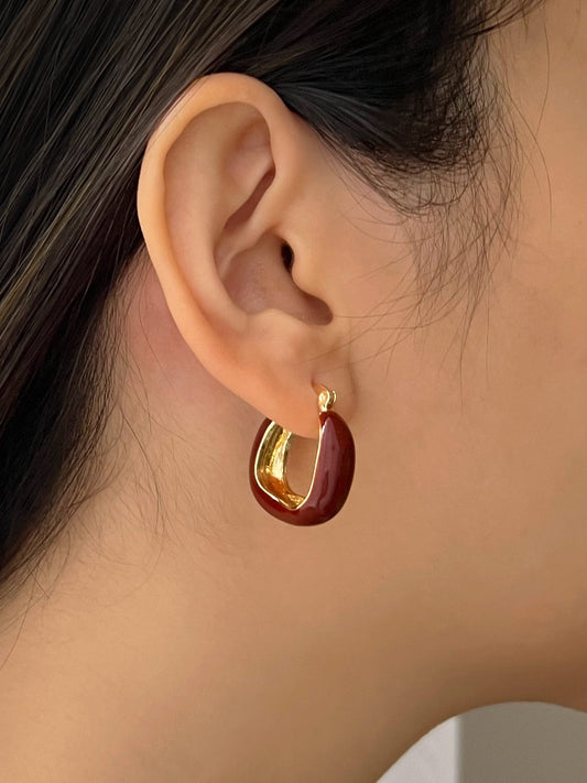 Elegant Burgundy Enamel Earrings