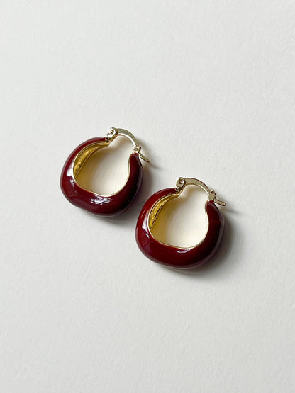 Elegant Burgundy Enamel Earrings