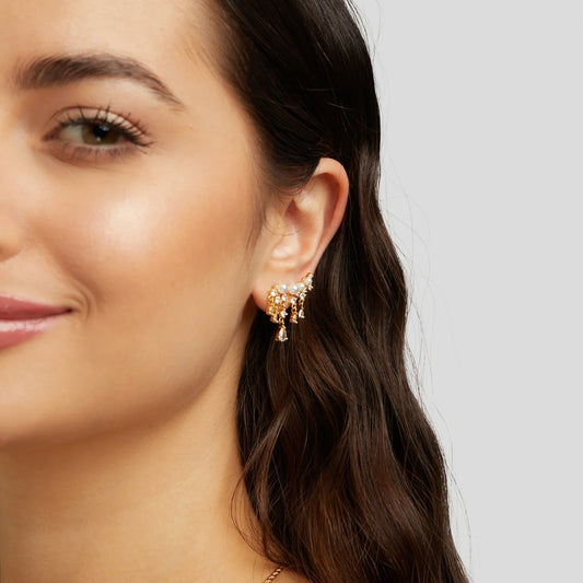 Fenia - Pearl Earrings with Golden Tassels