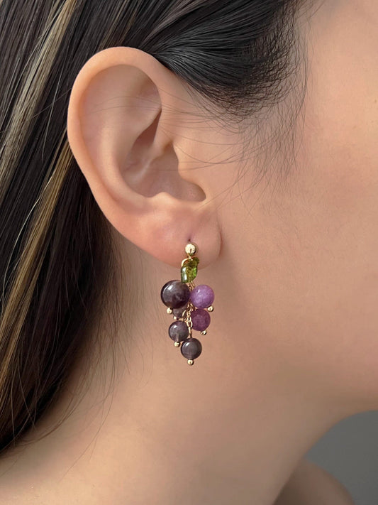 Pluma - Grape Earrings with Natural Stones