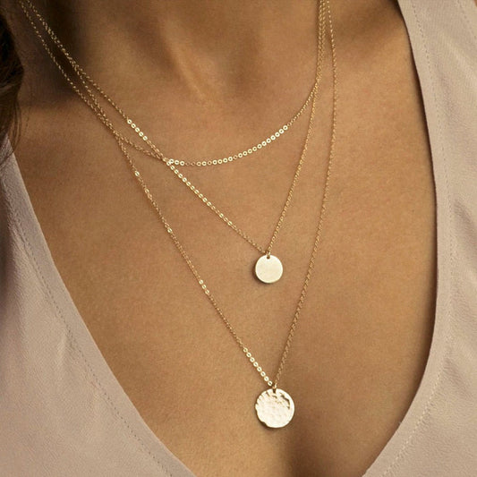 Round Pendant Set - 3-Layer Necklace with Discs