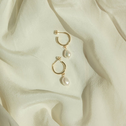 Hanging Pearl Hoops - Pearl Earrings