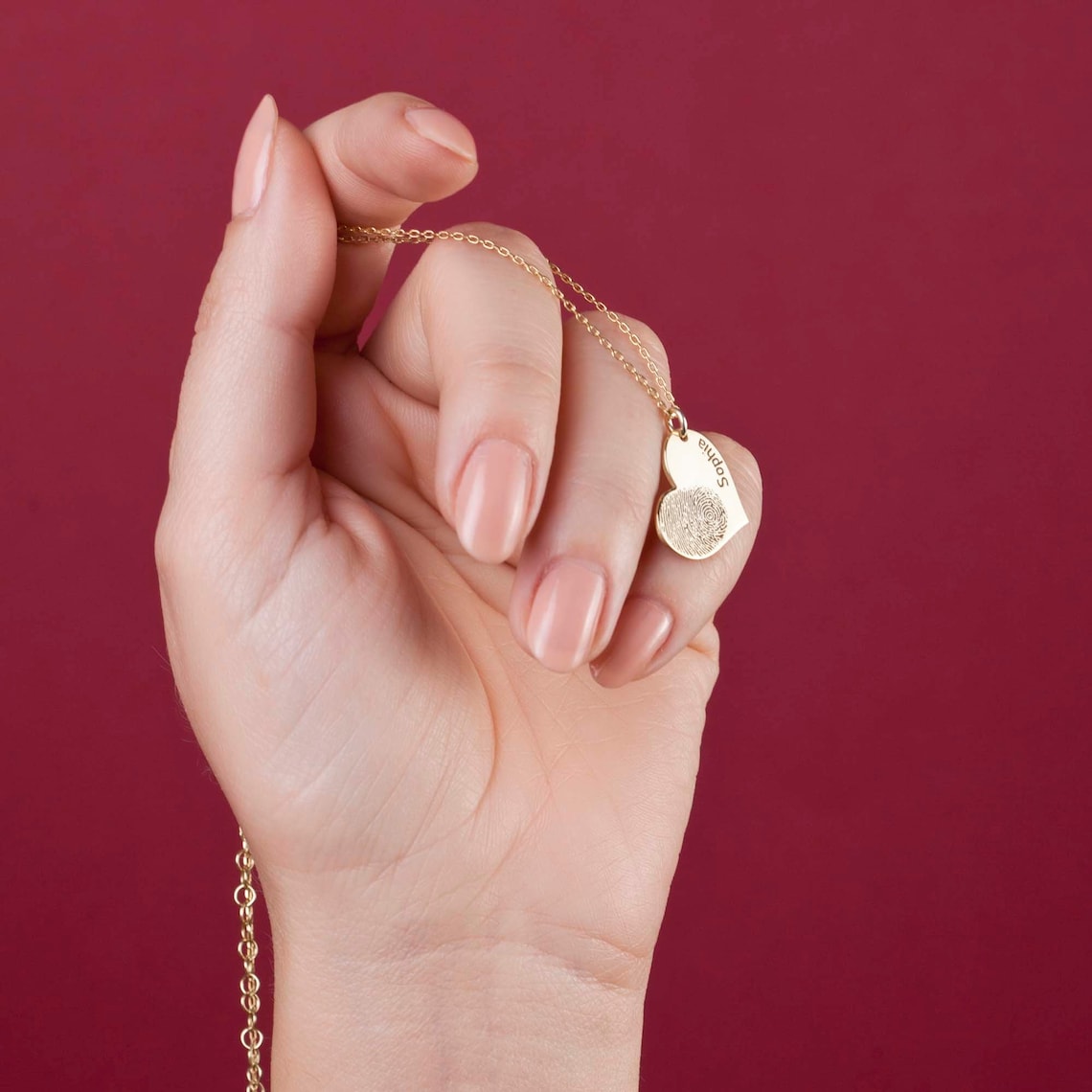 Personalized Name Necklace with Heart-Shaped Fingerprint