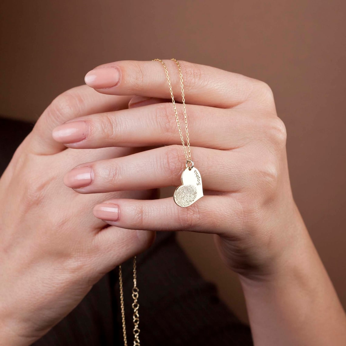 Personalized Name Necklace with Heart-Shaped Fingerprint