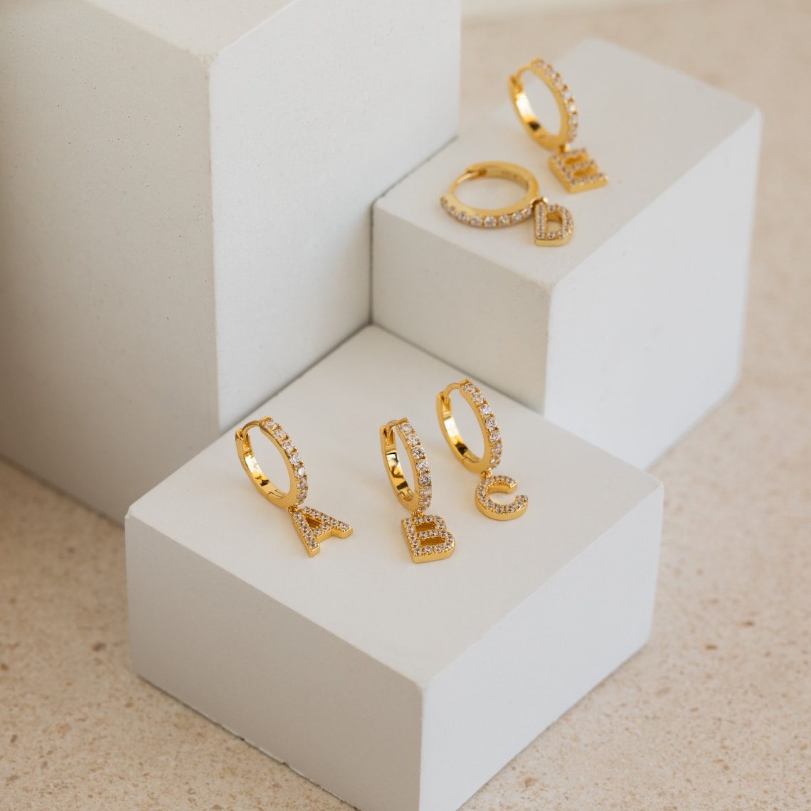 Diamond Letter Earrings - Delicate Huggie Earrings