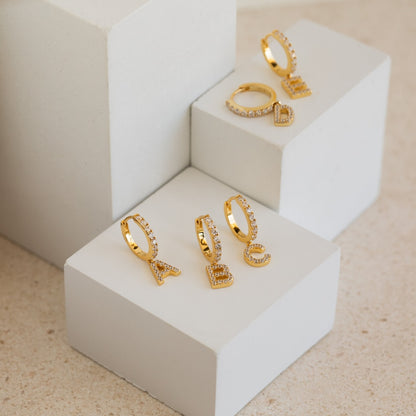 Diamond Letter Earrings - Delicate Huggie Earrings