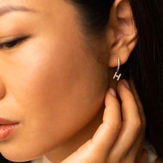 Diamond Letter Earrings - Delicate Huggie Earrings