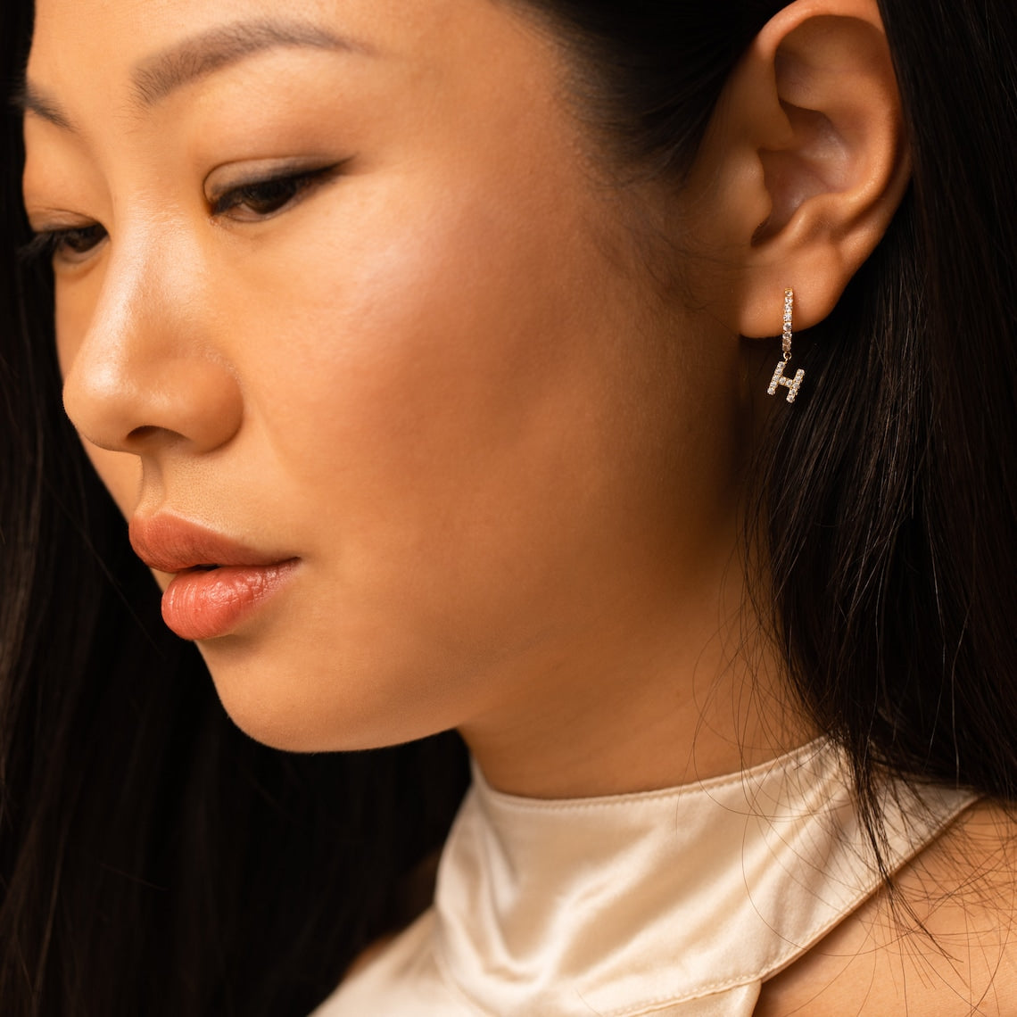 Diamond Letter Earrings - Delicate Huggie Earrings