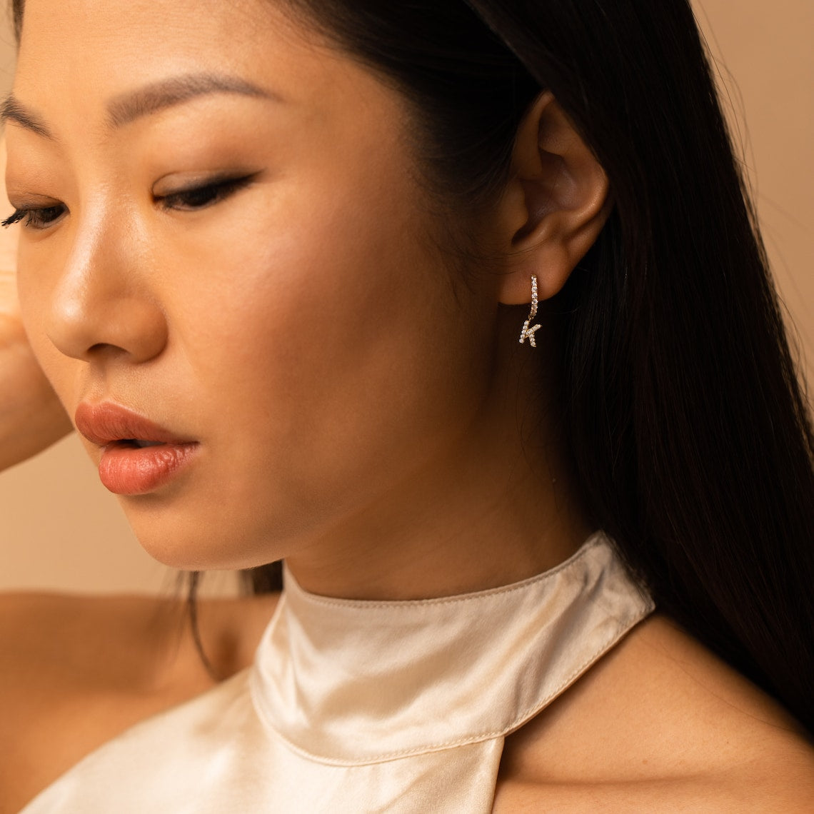 Diamond Letter Earrings - Delicate Huggie Earrings
