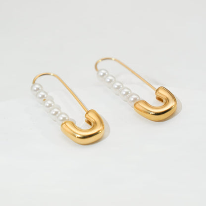 Safety Pin Earrings - Delicate Earrings with Fresh Pearls
