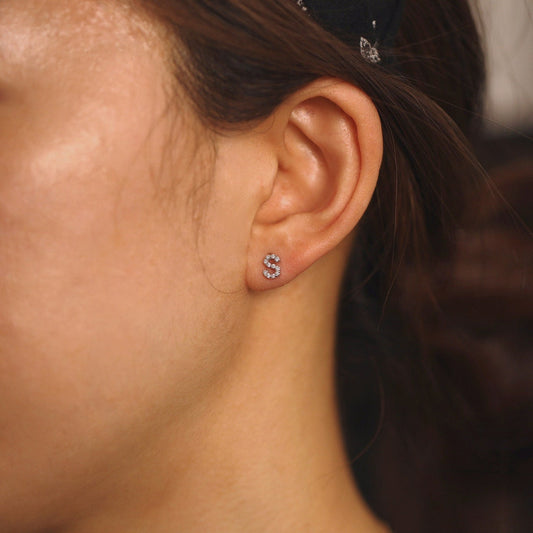 Silver CZ Initial Earrings - Delicate Earrings