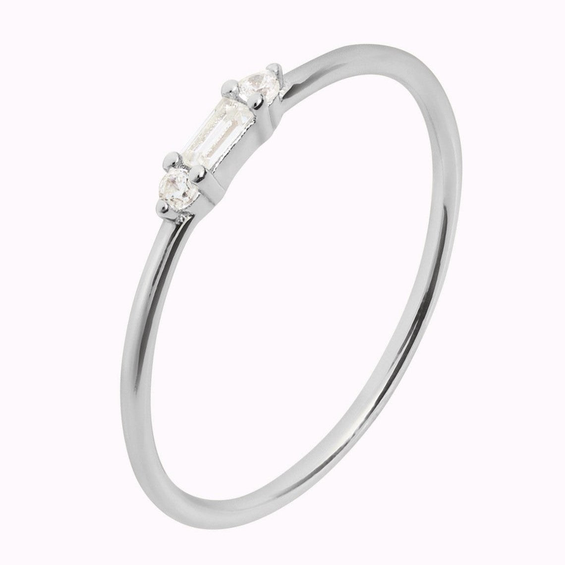 Tiny Baguette - Delicate Round CZ Ring