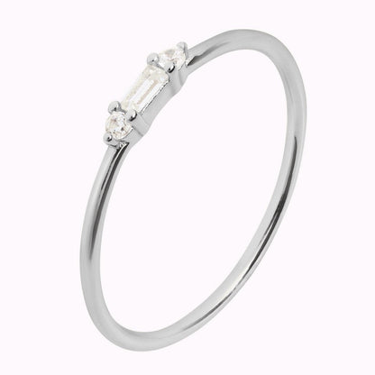 Tiny Baguette - Delicate Round CZ Ring