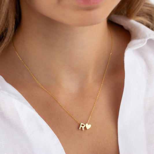 Heart Initial Necklace - Personalized Pendant with Initial
