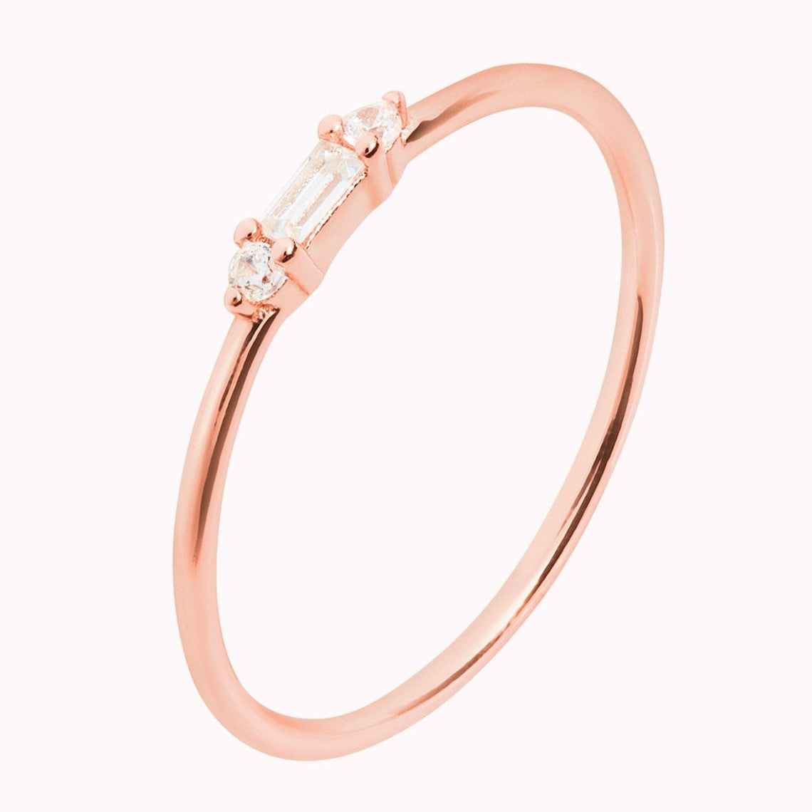Tiny Baguette - Delicate Round CZ Ring