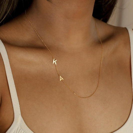 Side Initials Necklace – Personalized Letter Necklace