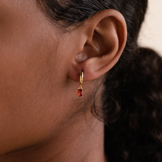Baguette Birthstone Ring - Birthstone Huggie Earrings