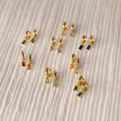 Baguette Birthstone Ring - Birthstone Huggie Earrings