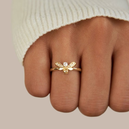 Laila – Crystal and Golden Bee Ring