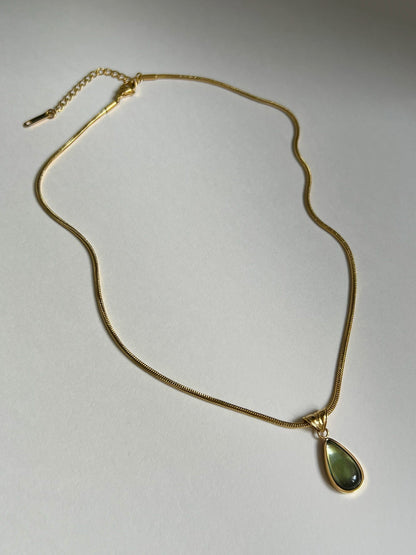 Gold Teardrop Pendant Necklace - Green Mermaid