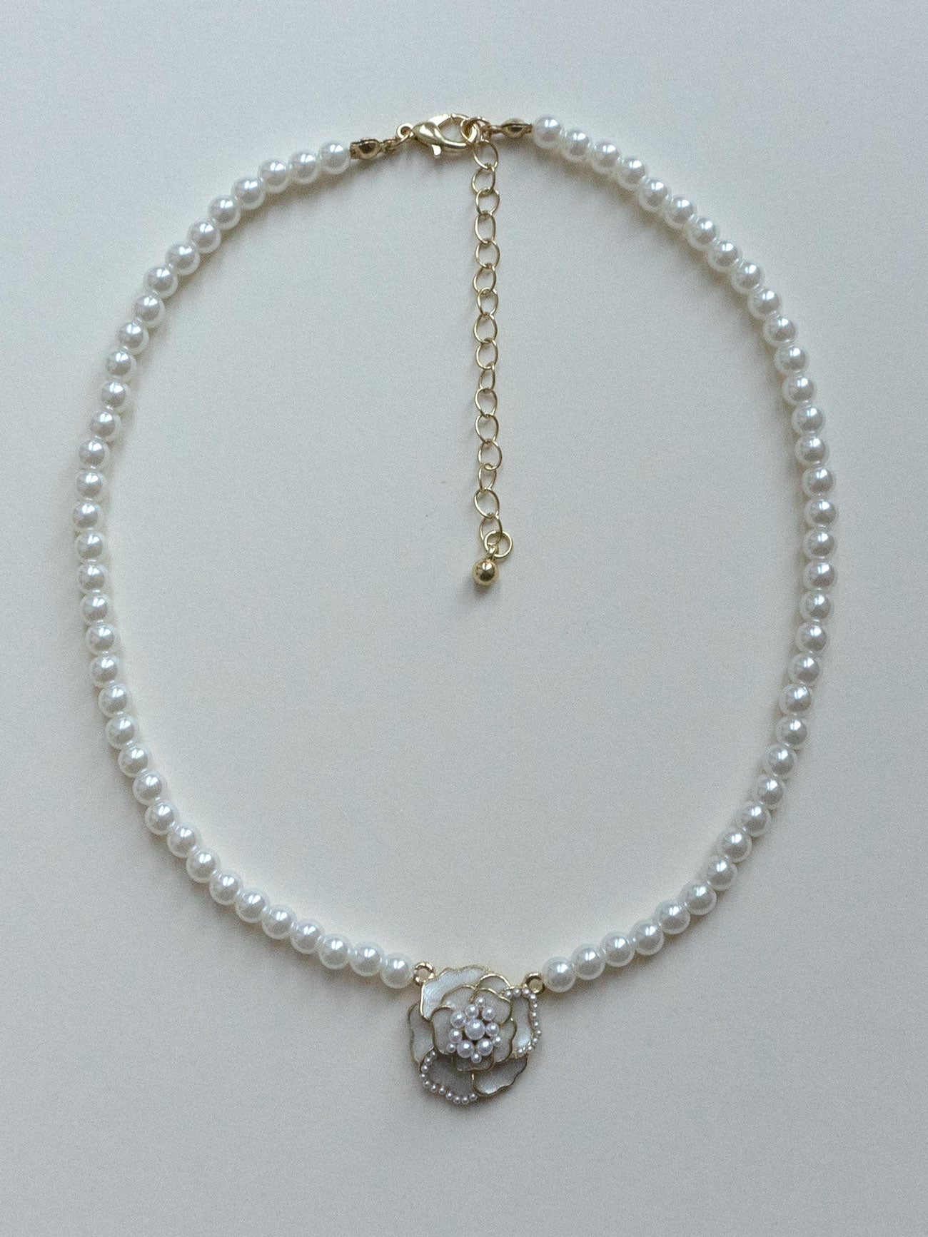 Pearl Necklace with Rose Flower Pendant