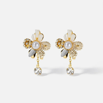 Earrings with Pearl Flowers and Crystal Tassels