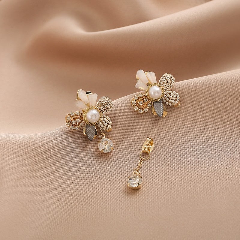 Earrings with Pearl Flowers and Crystal Tassels