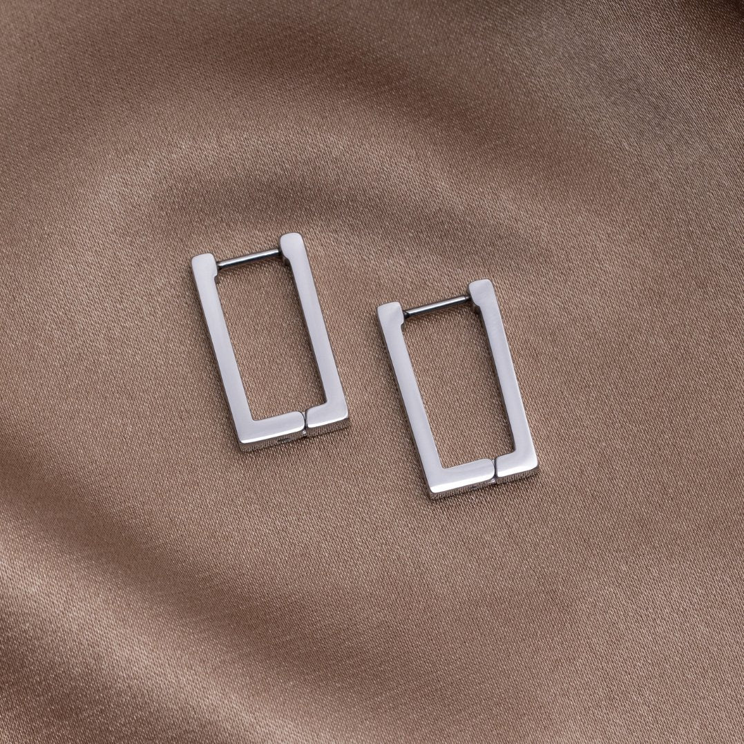 Theia – Rectangular Silver Hoop Earrings