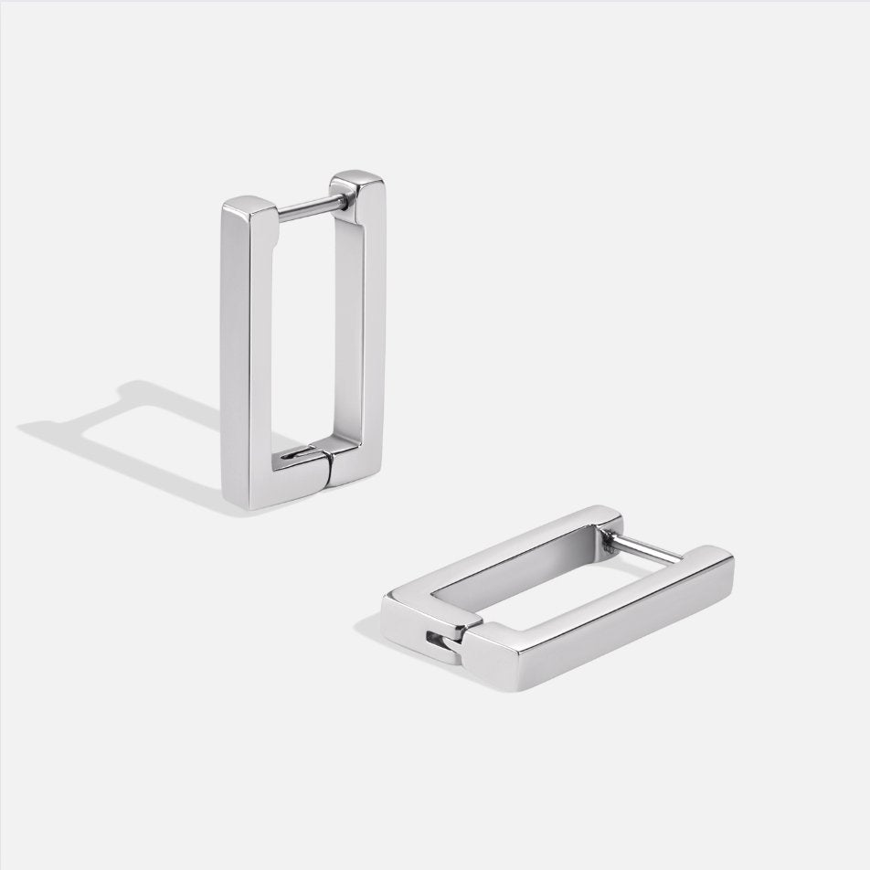 Theia – Rectangular Silver Hoop Earrings