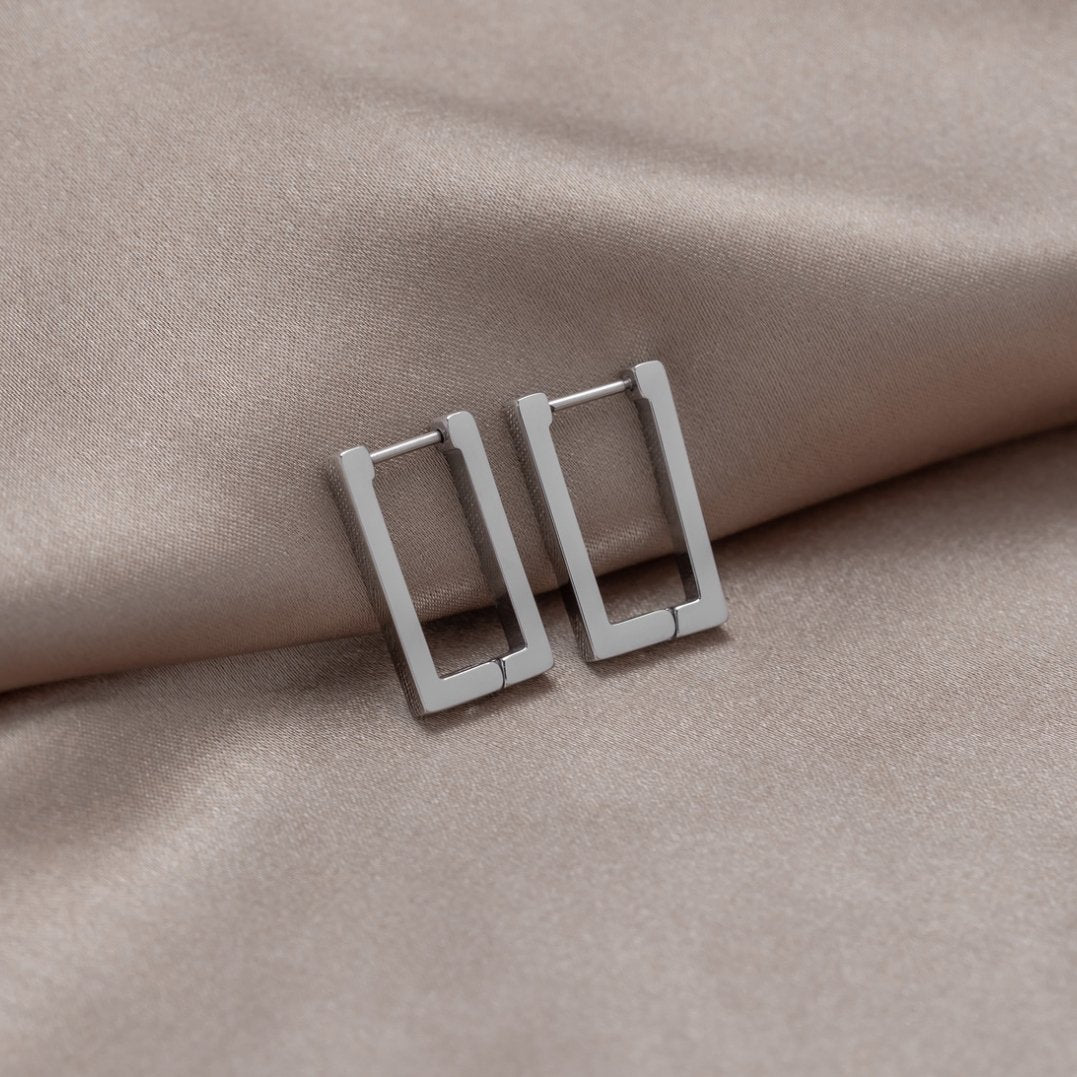 Theia – Rectangular Silver Hoop Earrings