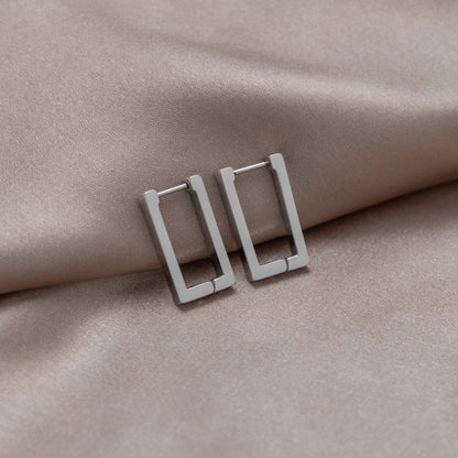 Theia – Rectangular Silver Hoop Earrings