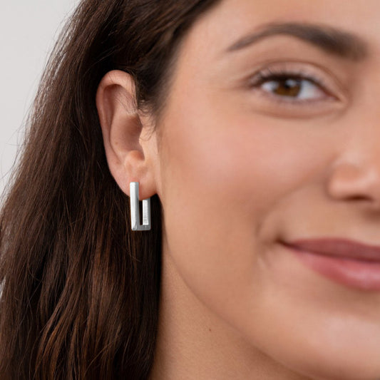 Theia – Rectangular Silver Hoop Earrings