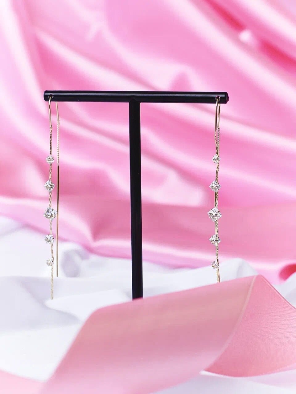 Jandi - Thread Earrings with Crystal Drops