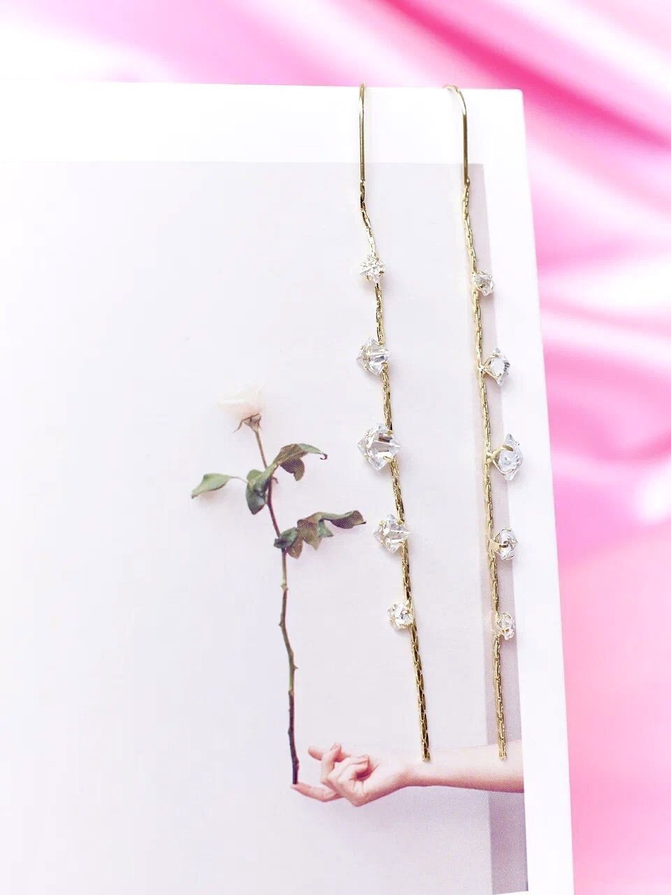 Jandi - Thread Earrings with Crystal Drops