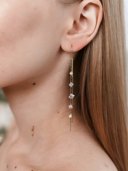 Jandi - Thread Earrings with Crystal Drops