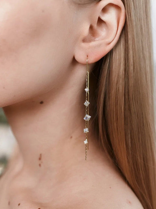 Jandi - Thread Earrings with Crystal Drops
