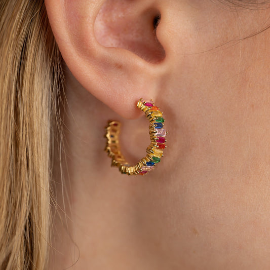 Veronica - Rainbow Gold Hoops