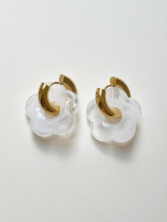 Donut Hoop Earrings with Flower Pendant