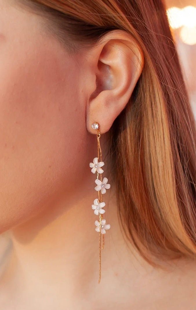 White Flower Earrings with Gold Threads